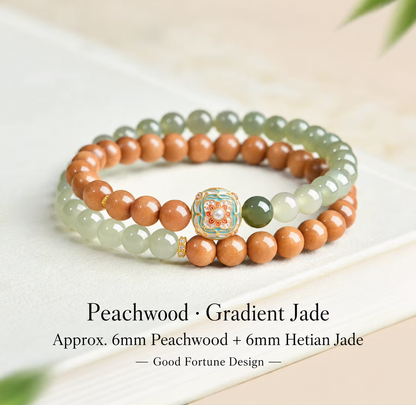 Peachwood and gradient Hetian jade bracelet, approx. 6mm