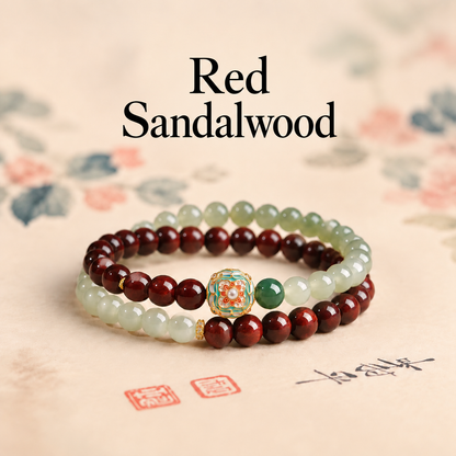 Red sandalwood and Hetian jade bracelet with floral accent