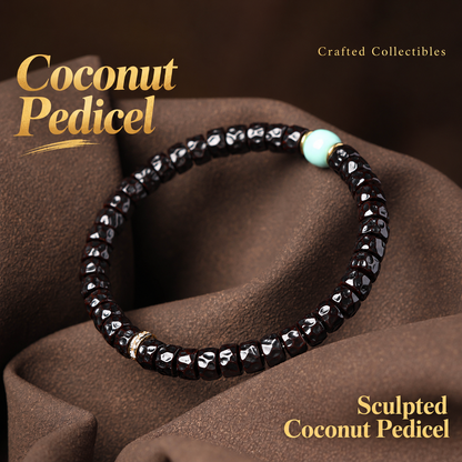 Sculpted coconut-pedicel bracelet with English product text