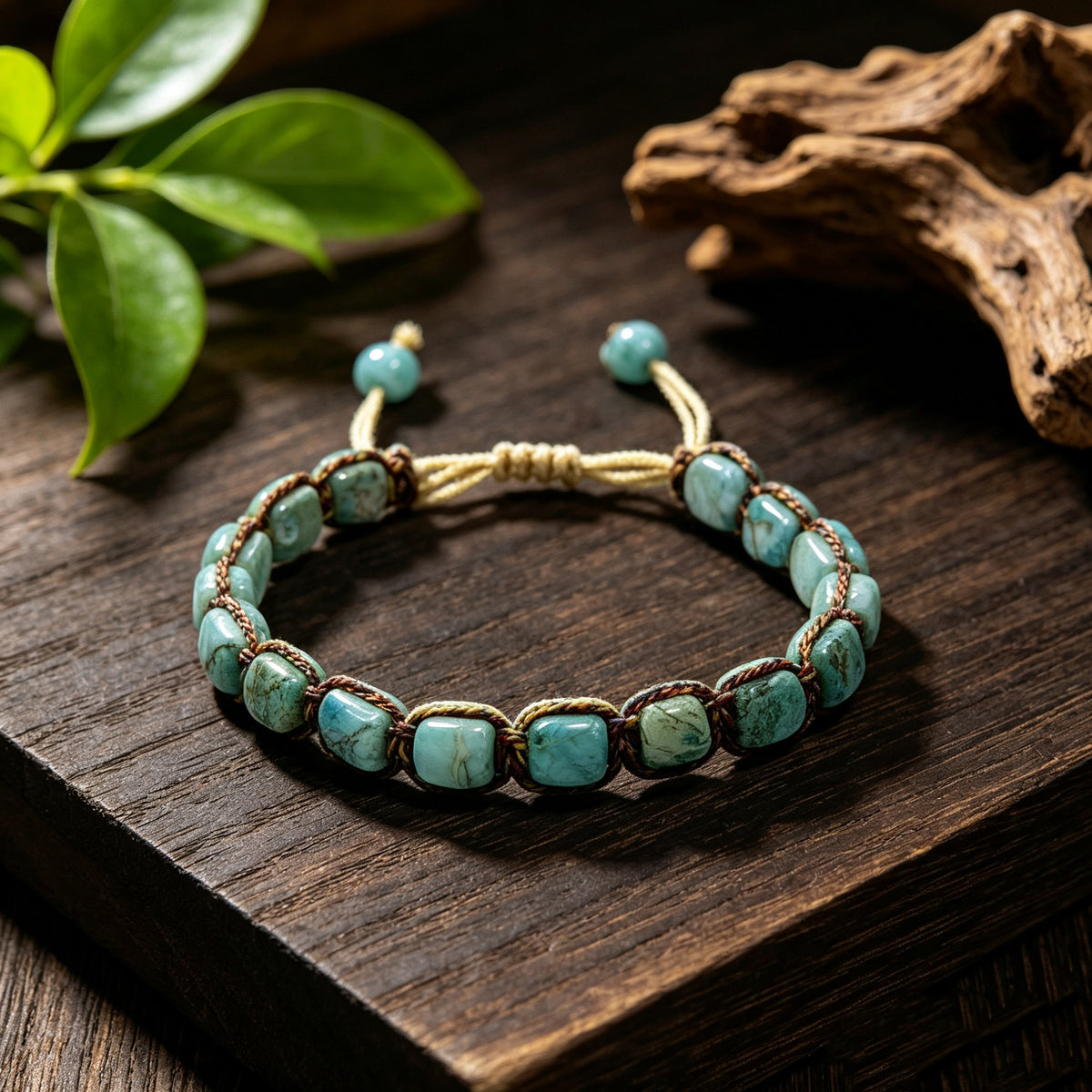 Aqua Blue woven patterned stone bracelet