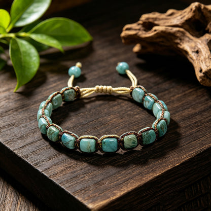 Aqua Blue woven patterned stone bracelet