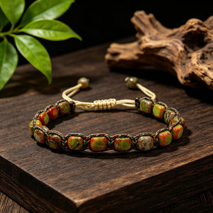 Yellow Green woven patterned stone bracelet