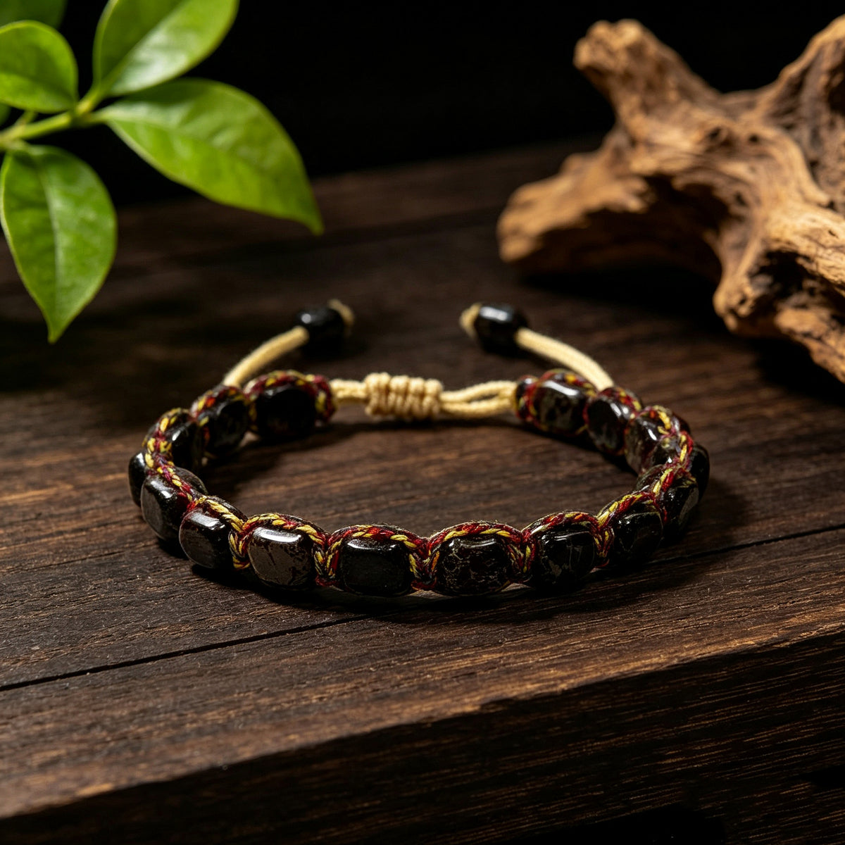 Charcoal woven patterned stone bracelet