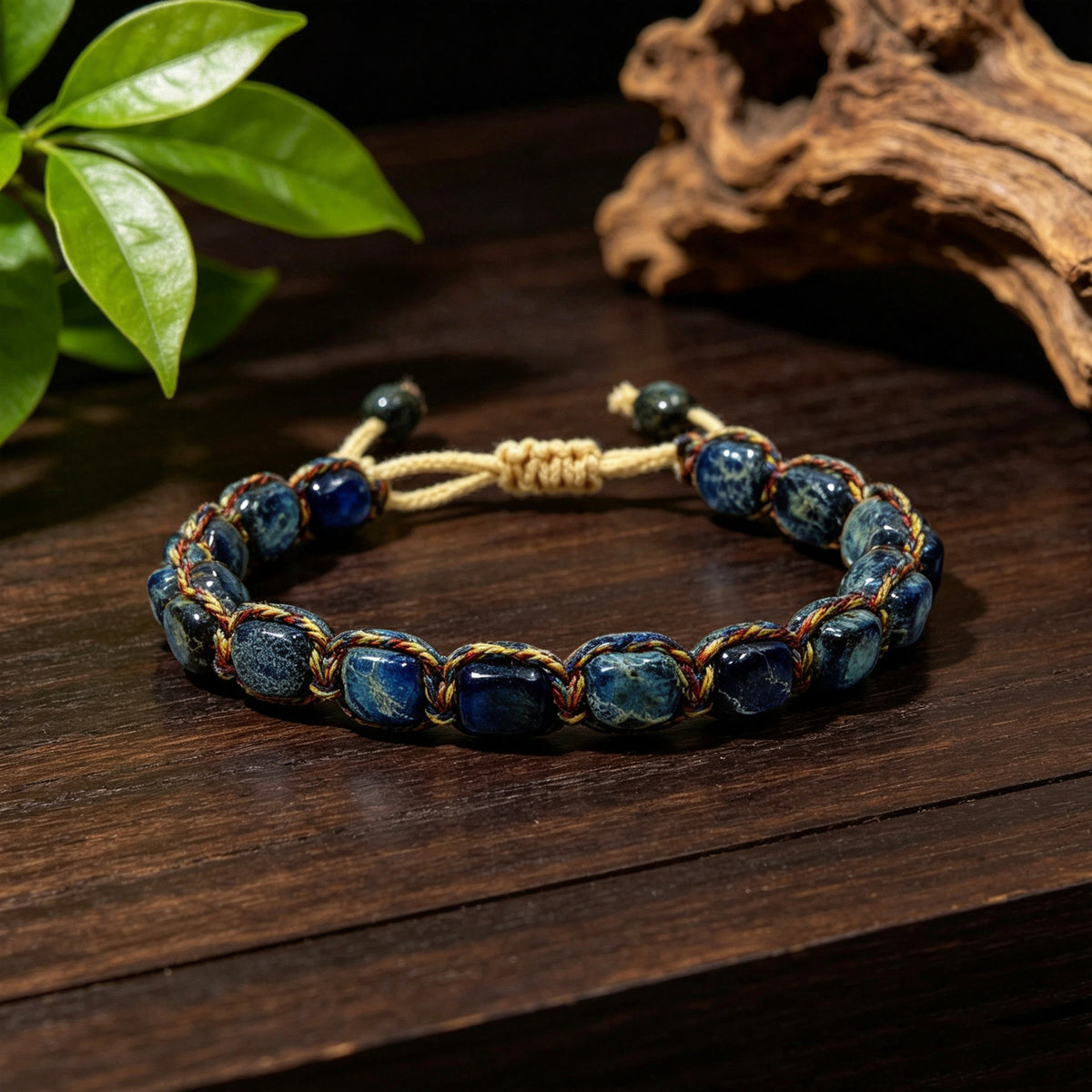 Midnight Blue woven patterned stone bracelet