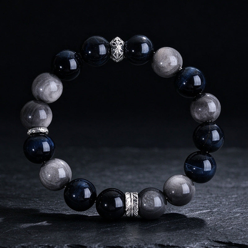 Upright bracelet showing natural blue bands and gray silver sheen