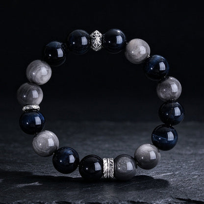 Upright bracelet showing natural blue bands and gray silver sheen