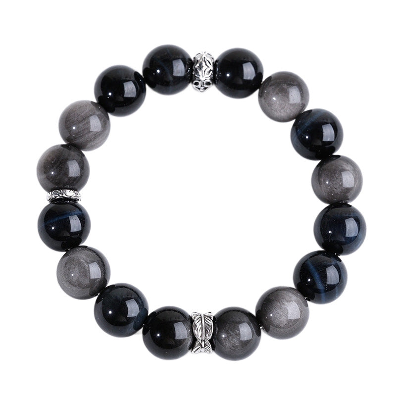 Complete blue tiger eye and silver-sheen obsidian bracelet design on white
