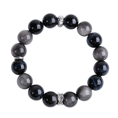 Complete blue tiger eye and silver-sheen obsidian bracelet design on white