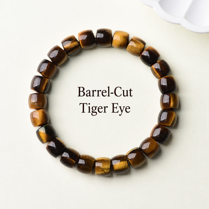 Barrel-cut tiger eye bracelet with polished golden brown beads