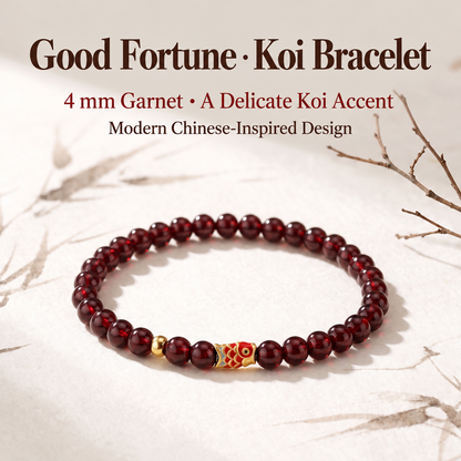 Garnet koi bracelet with English design details