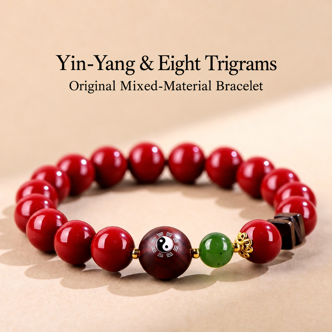 Yin-Yang and Eight Trigrams mixed-material bracelet