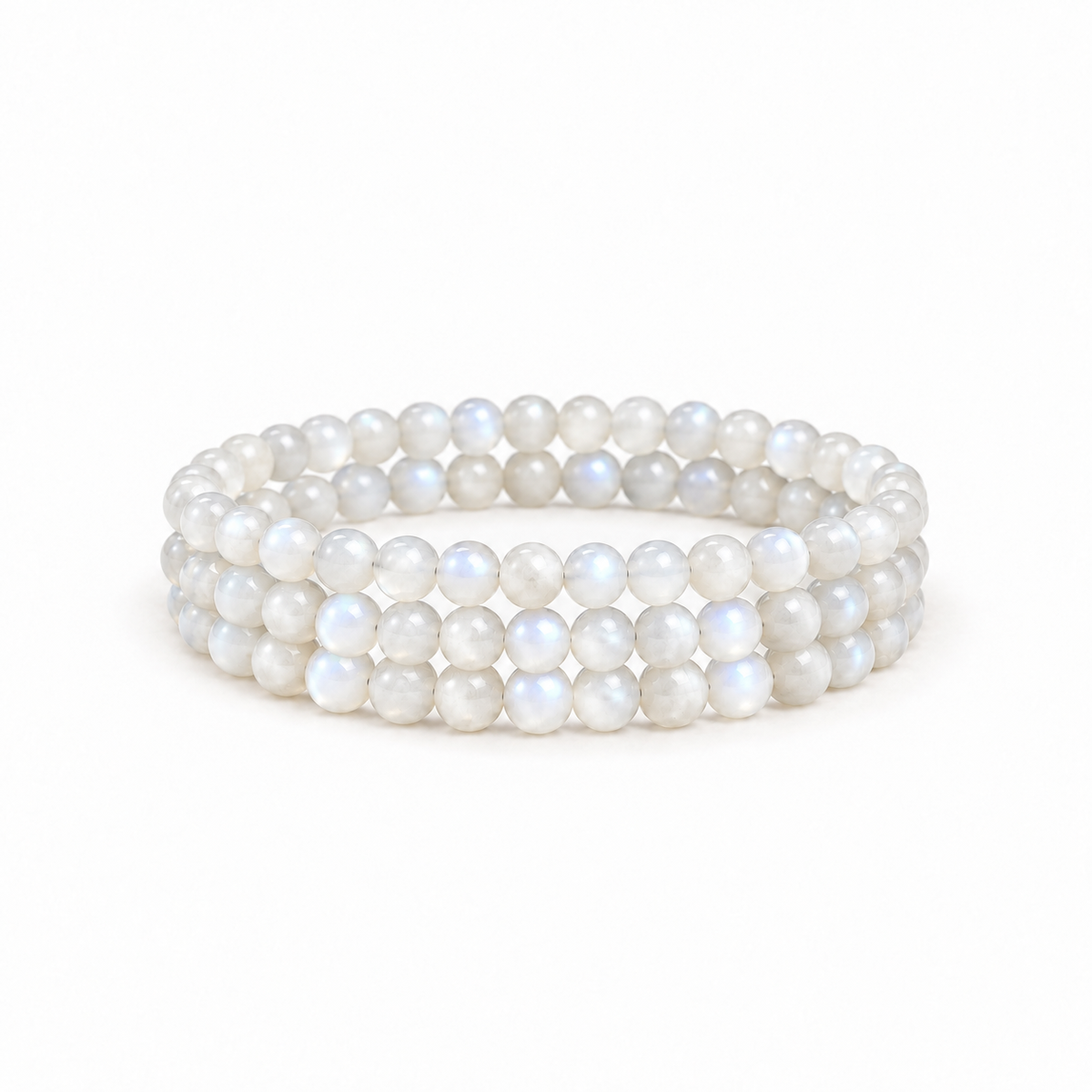 6 mm white moonstone triple-wrap bracelet arrangement illustration