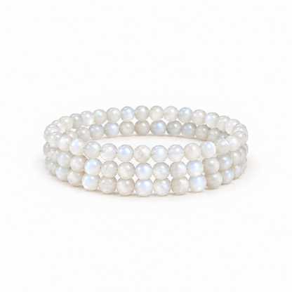6 mm white moonstone triple-wrap bracelet arrangement illustration