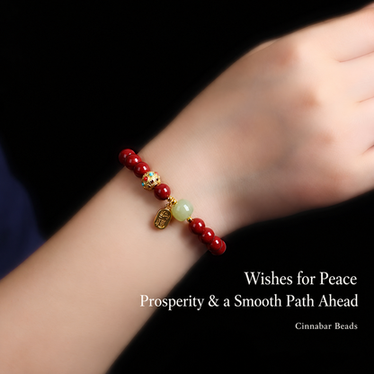 Cinnabar good fortune bracelet worn on wrist