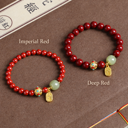 Imperial Red and Deep Red cinnabar bracelet comparison