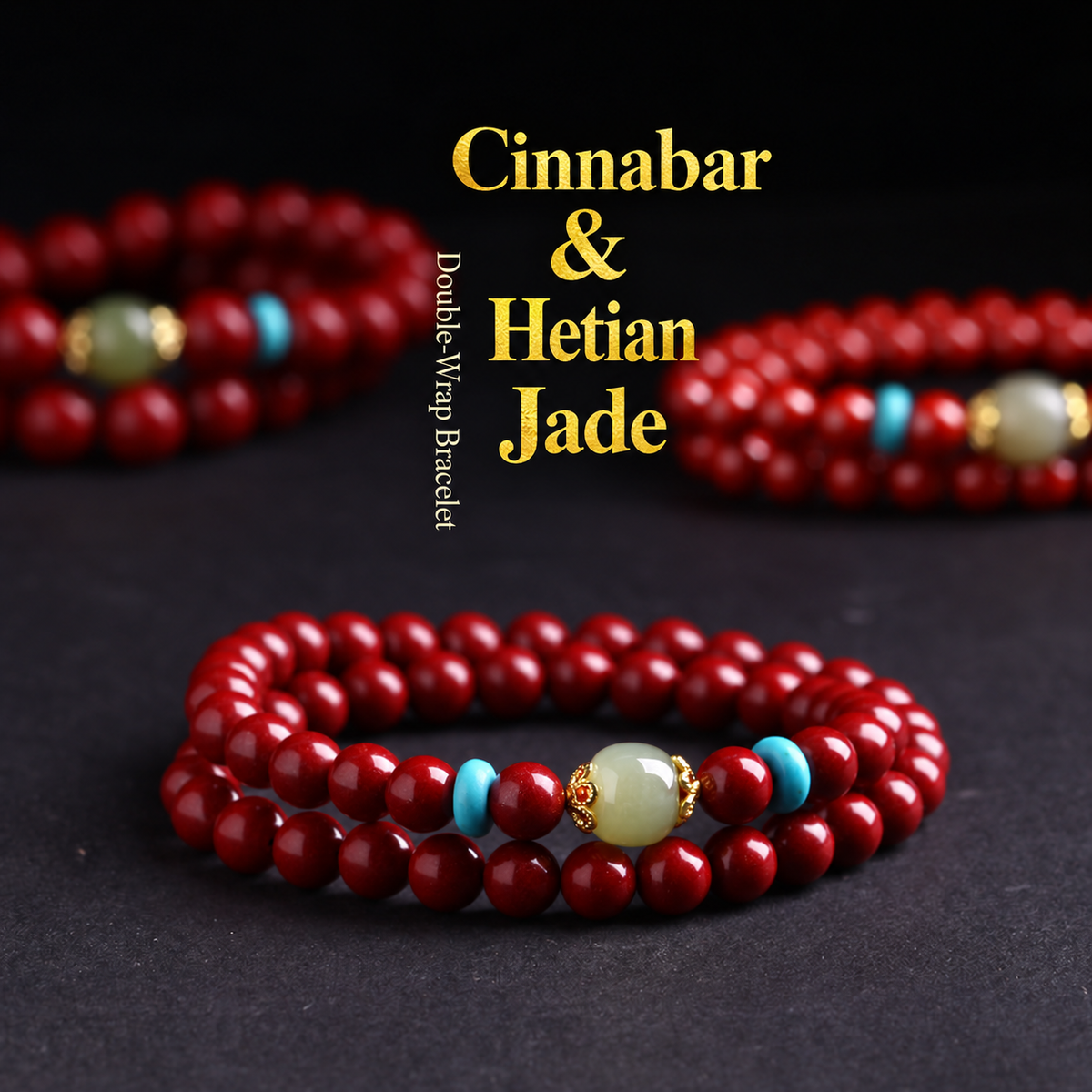 Cinnabar and Hetian jade double-wrap bracelet material overview