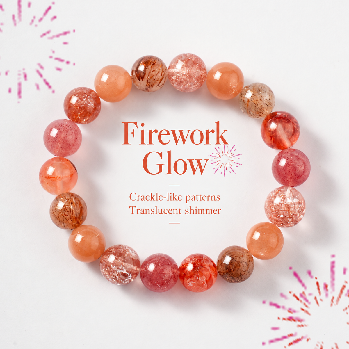 Peach pink and red mixed gemstone bracelet with translucent inclusions