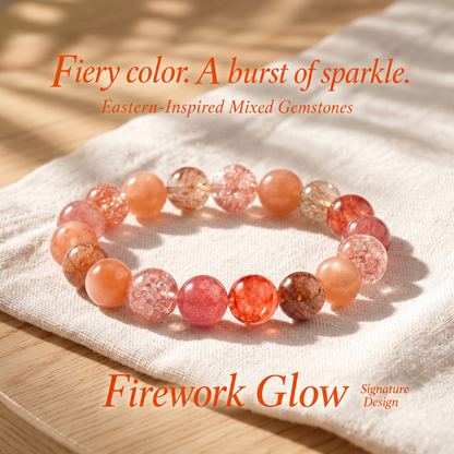 Mixed gemstone bracelet in warm daylight on linen
