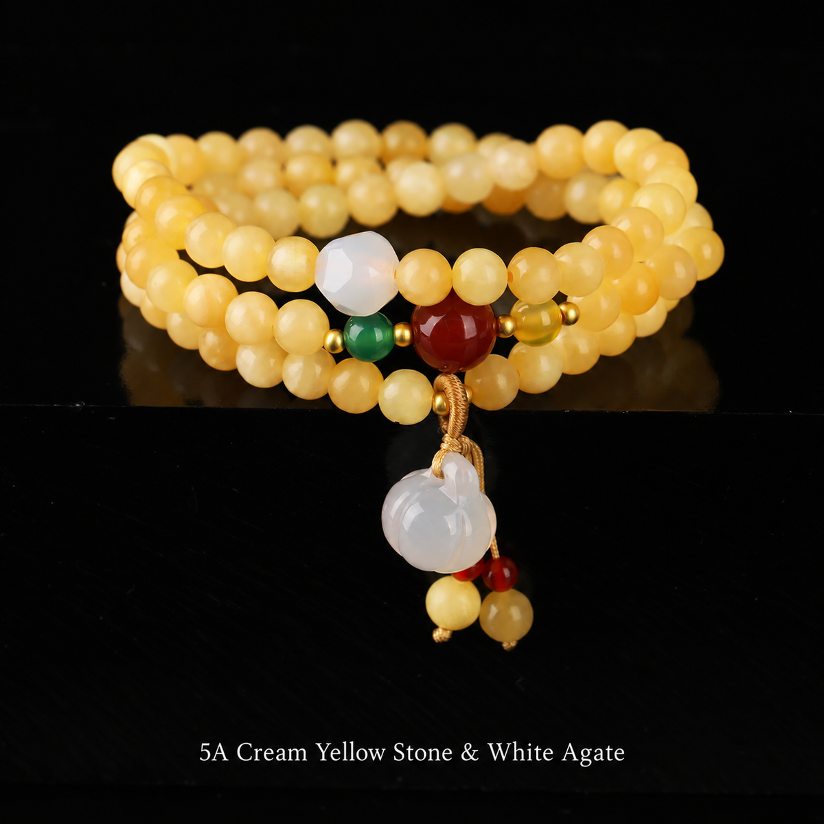 5A Cream Yellow · Agate Pumpkin stone wrap bracelet, approximately 6 mm beads