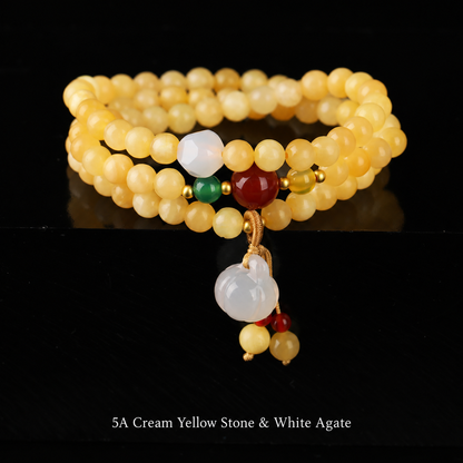 5A Cream Yellow · Agate Pumpkin stone wrap bracelet, approximately 6 mm beads