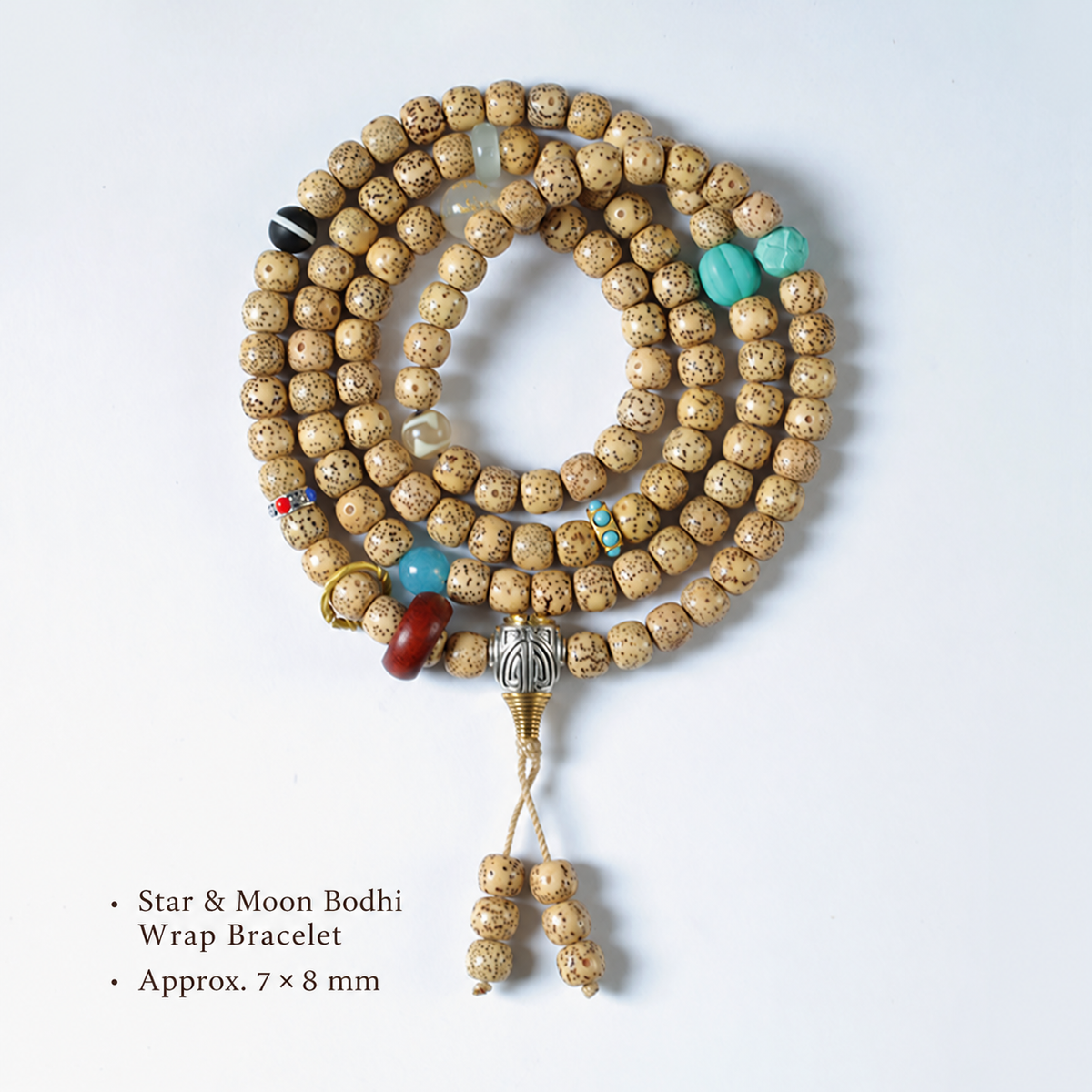 Multicolor accent Bodhi wrap bracelet, approximately 7 by 8 mm