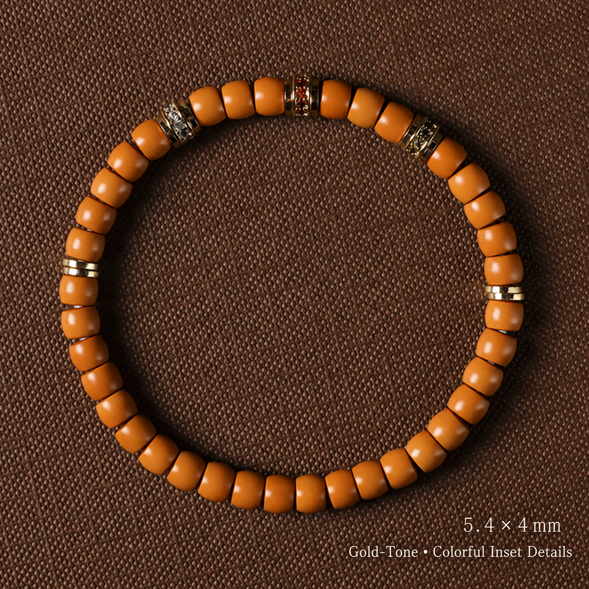 Gold-Tone olive pit bead bracelet, 5.4 by 4 mm beads