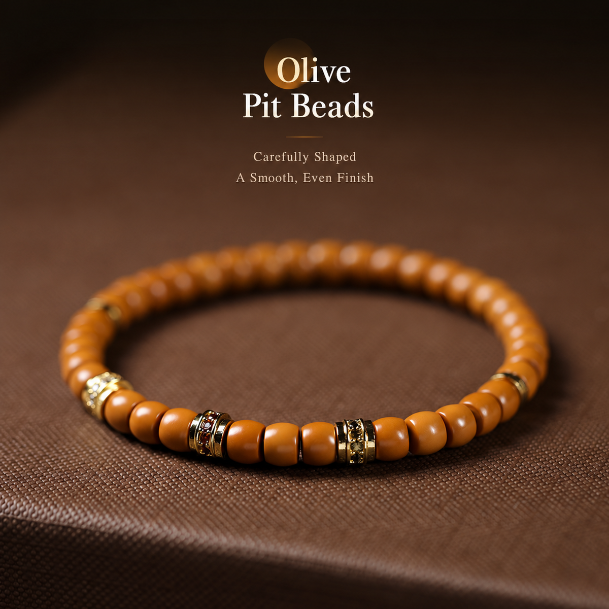 Smooth olive pit beads with colorful inset spacers