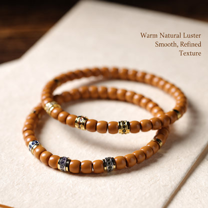 Gold-tone and silver-tone olive pit bracelet styles