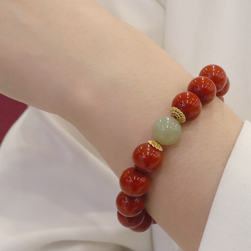 Nanhong red agate and Hetian jade bracelet – actual product photo 1