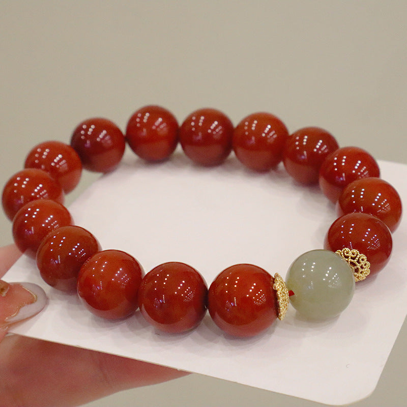 Nanhong red agate and Hetian jade bracelet – actual product photo 2