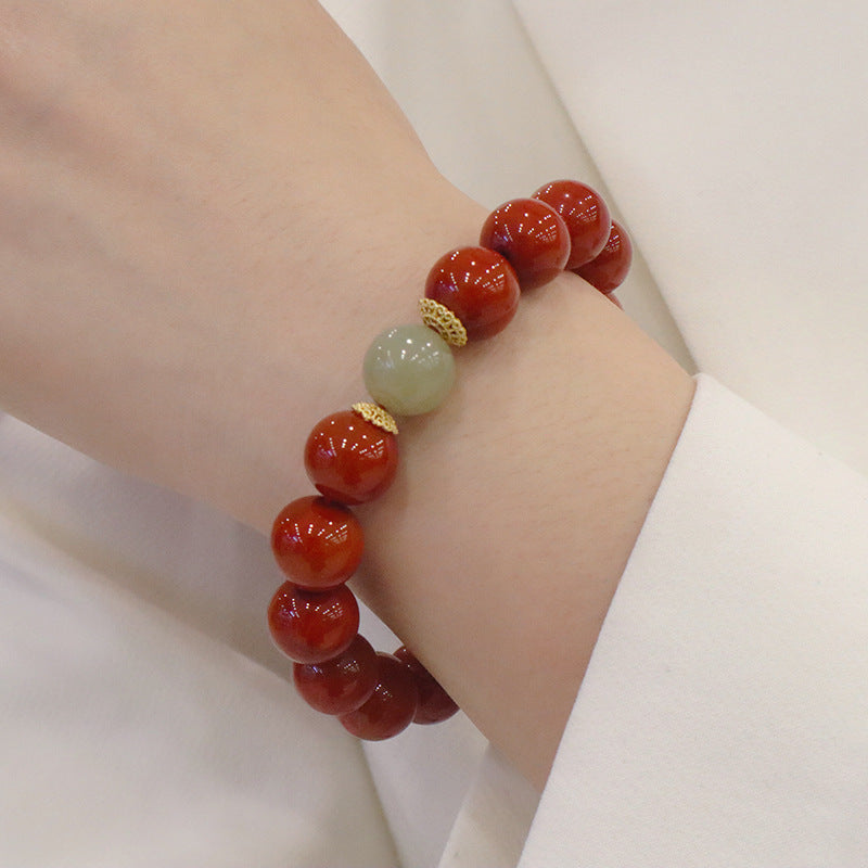 Nanhong red agate and Hetian jade bracelet – actual product photo 3