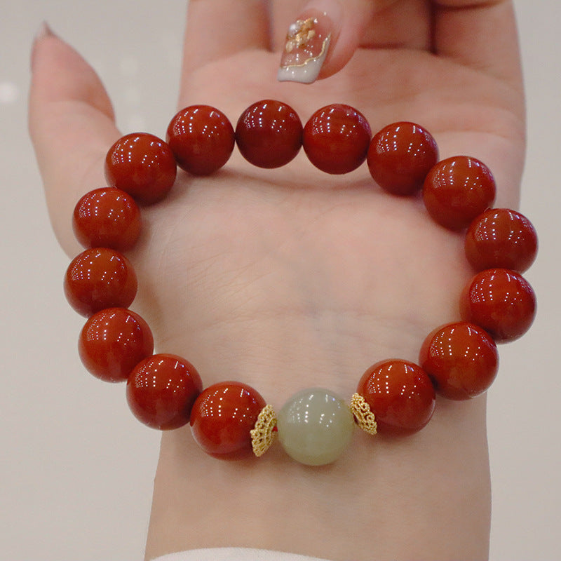 Nanhong red agate and Hetian jade bracelet – actual product photo 4