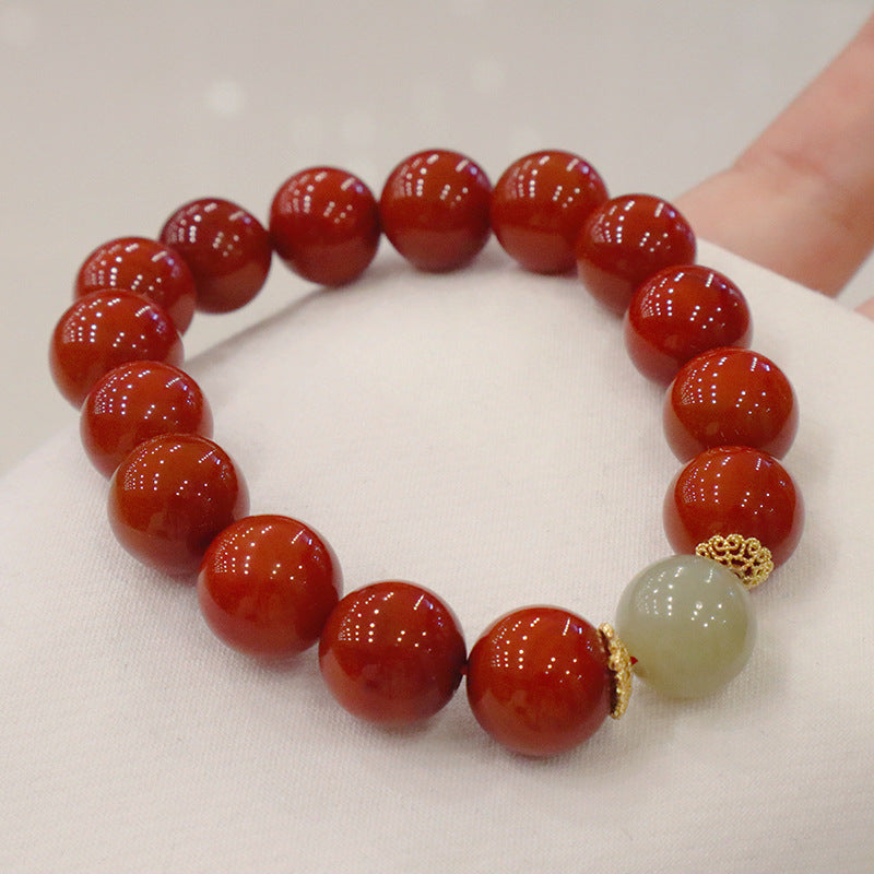 Nanhong red agate and Hetian jade bracelet – actual product photo 5