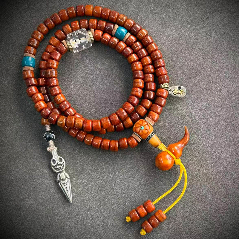 Tibetan-style yak bone mala, 03 - Orange Gourd