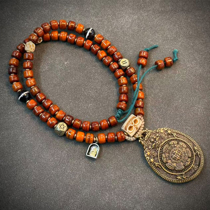 Tibetan-style yak bone mala, 11 - Large Round Pendant