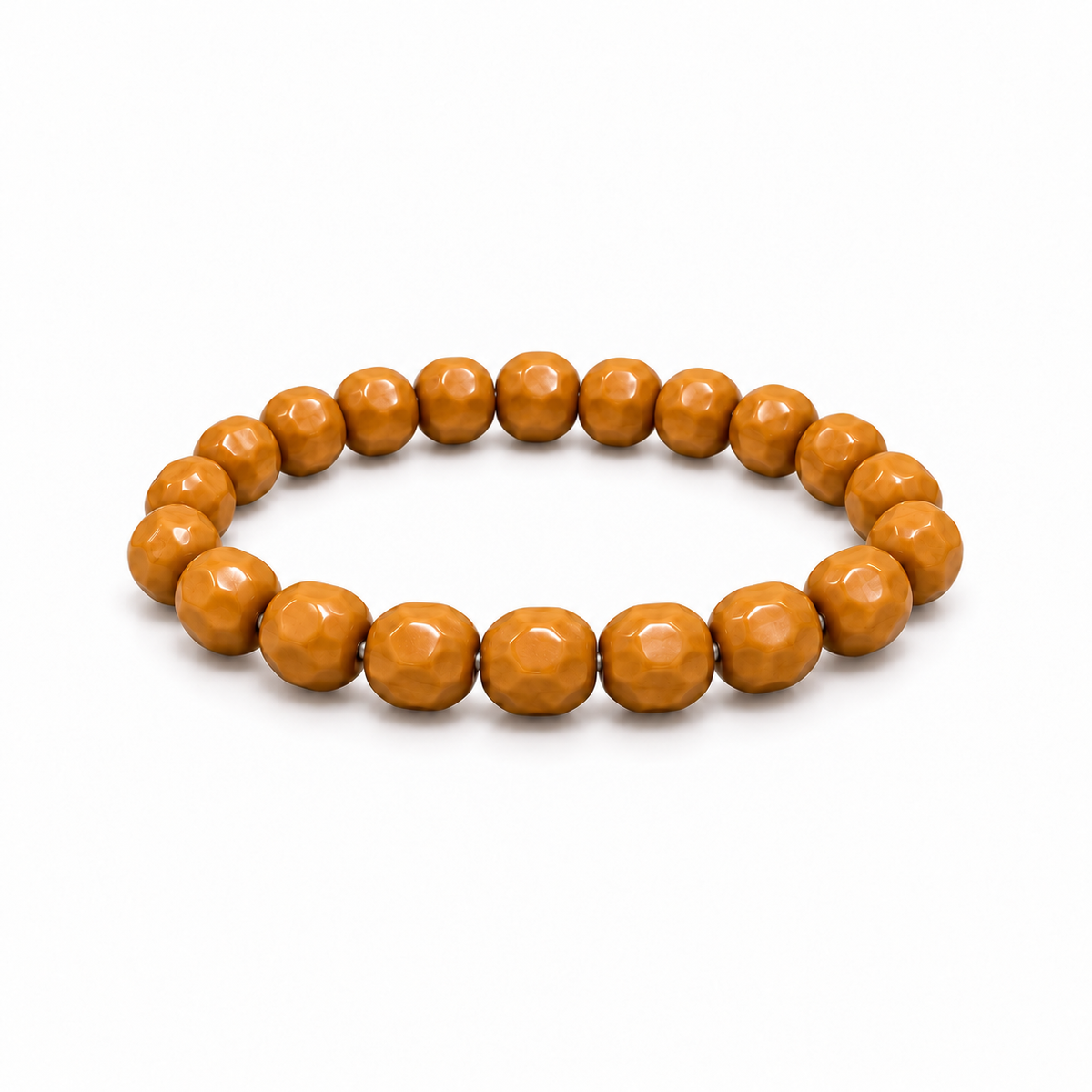 Cheese-cut walnut bead bracelet on a white background