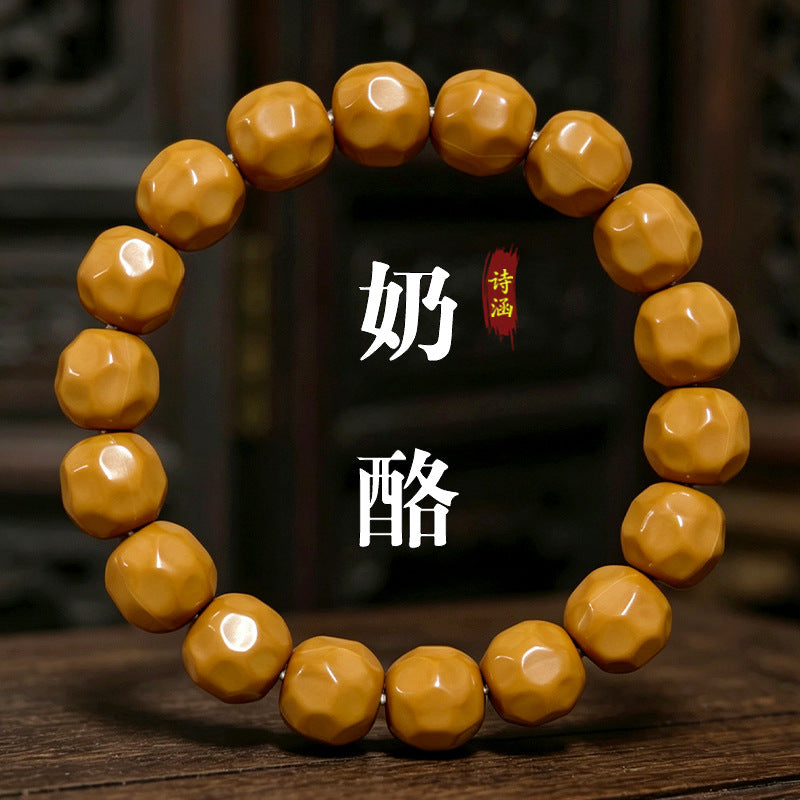 Polished cheese-cut walnut bead bracelet, 12–14 mm option