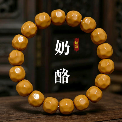 Polished cheese-cut walnut bead bracelet, 12–14 mm option