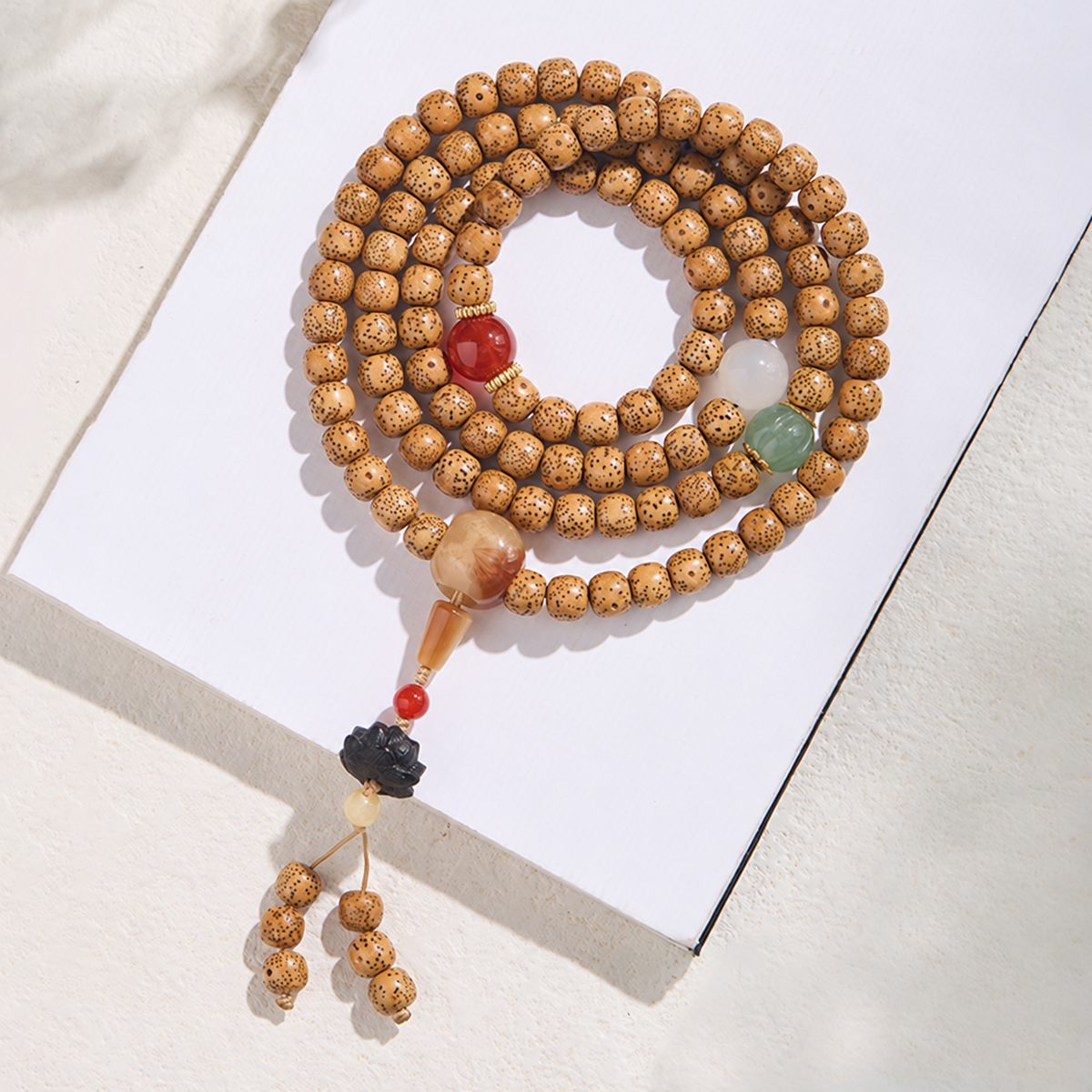 Spring Sunshine Star and Moon Bodhi seed strand, complete design with its original accents
