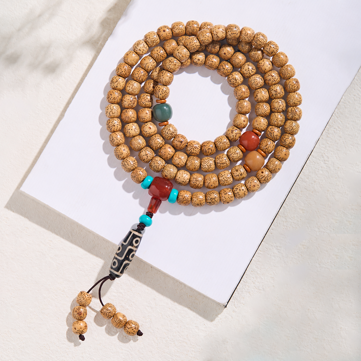 Warm Sunlight Star and Moon Bodhi seed strand, complete design with its original accents