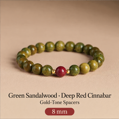 Green sandalwood bracelet: Deep Red Cinnabar, 8 mm