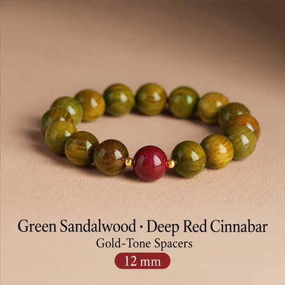 Green sandalwood bracelet: Deep Red Cinnabar, 12 mm