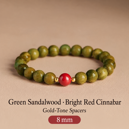 Green sandalwood bracelet: Bright Red Cinnabar, 8 mm