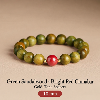 Green sandalwood bracelet: Bright Red Cinnabar, 10 mm