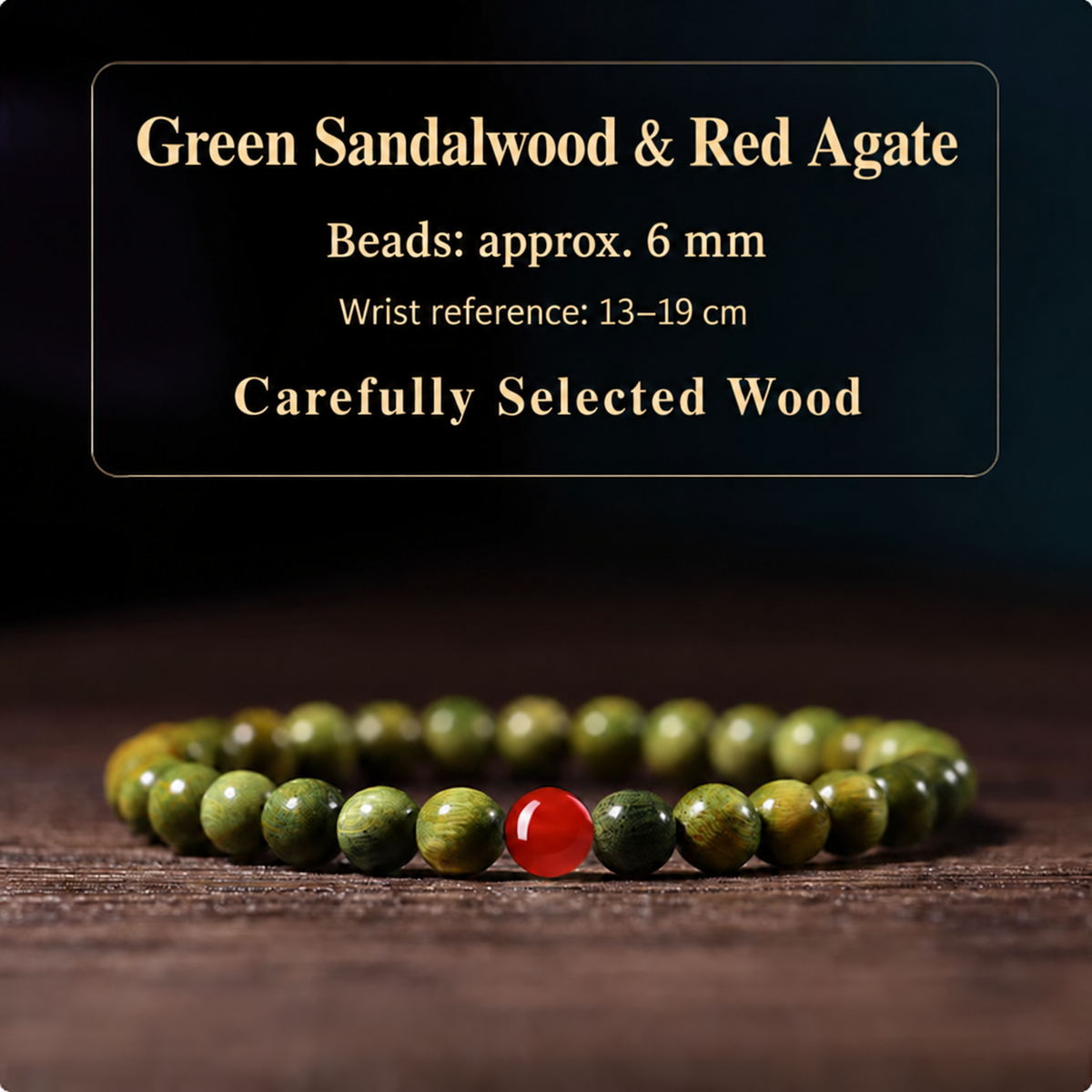 Green sandalwood bracelet: Single Red Agate, 6 mm