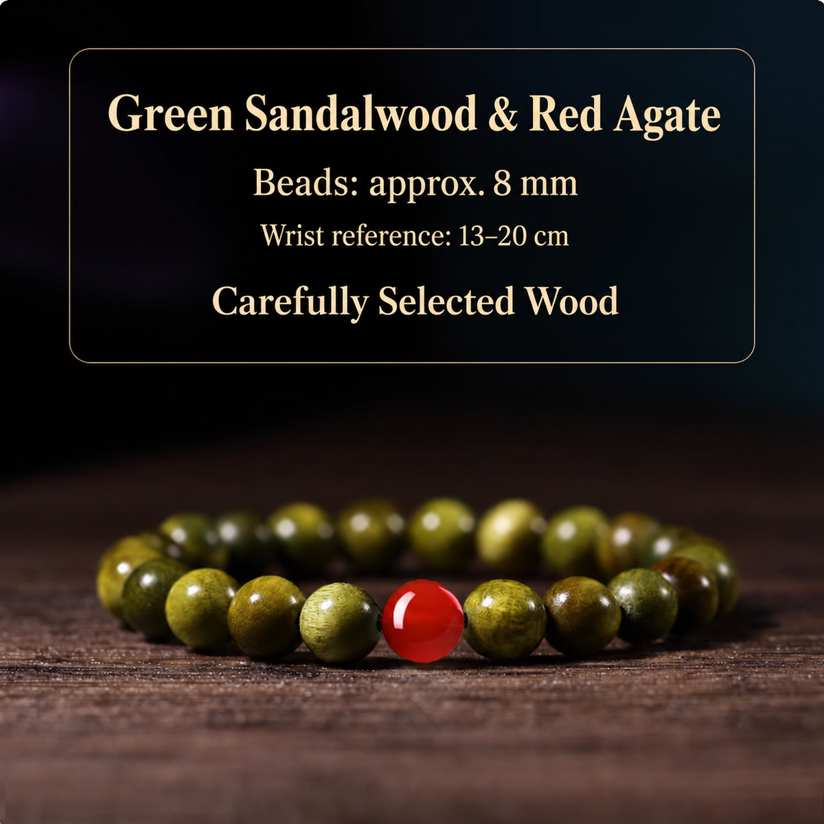 Green sandalwood bracelet: Single Red Agate, 8 mm