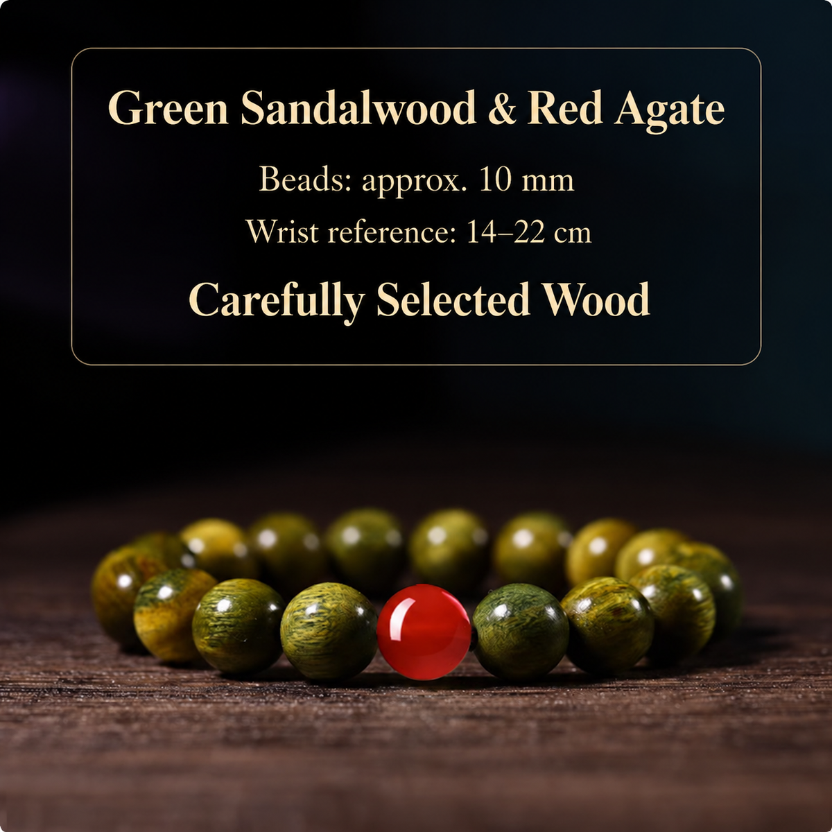 Green sandalwood bracelet: Single Red Agate, 10 mm