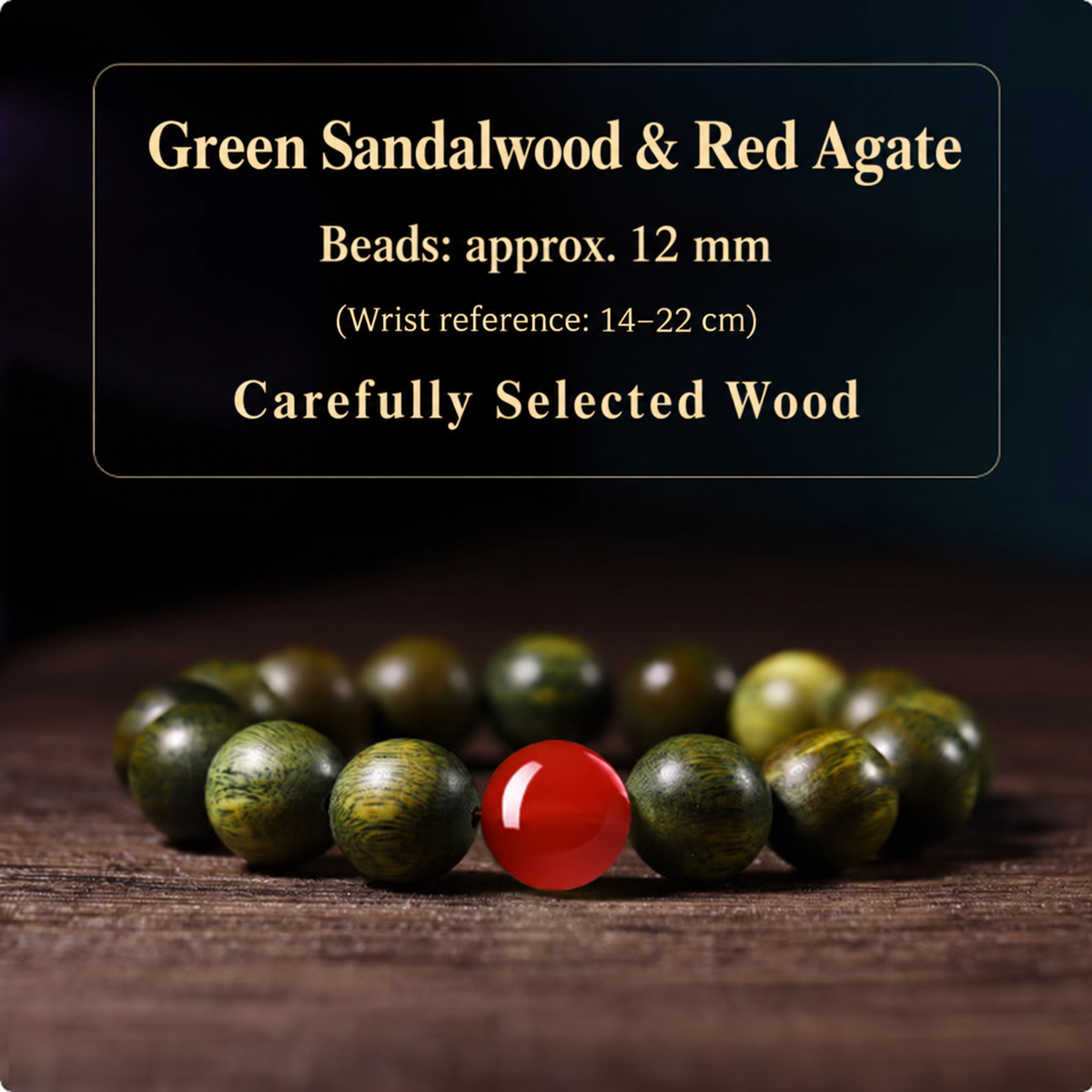 Green sandalwood bracelet: Single Red Agate, 12 mm