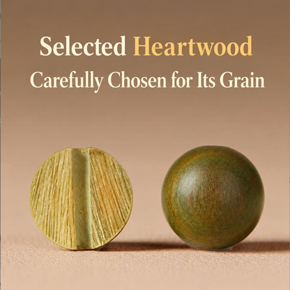 Cross section and whole bead showing green sandalwood heartwood grain