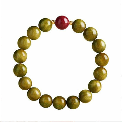Original green sandalwood bracelet with deep red accent